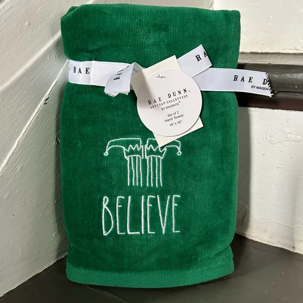 Rae Dunn BELIEVE Hand Towels